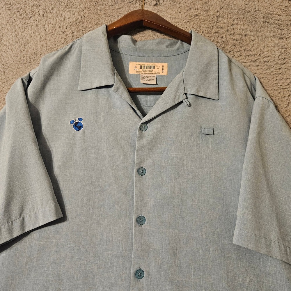 Disney World Wide Cast Member Blue Button Up Employee Shirt Men's Size Large